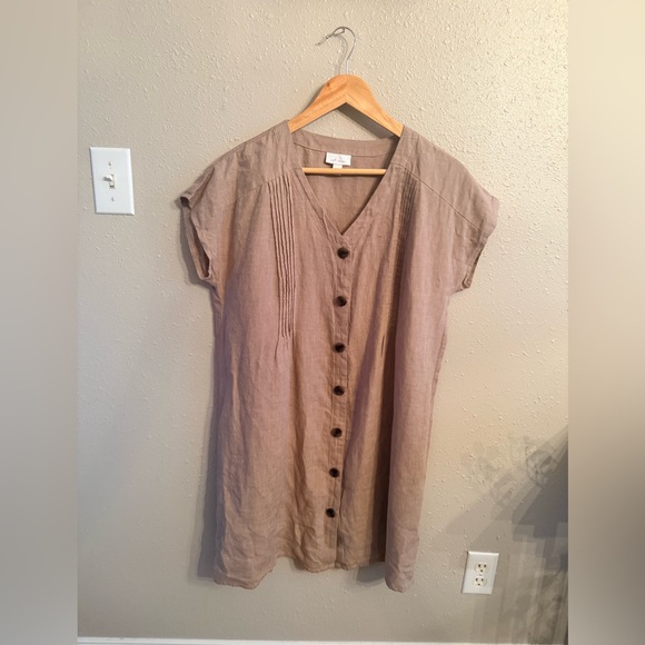 J. Jill Love Linen Pin Tuck Shirt Dress Small Brown - Picture 2 of 8
